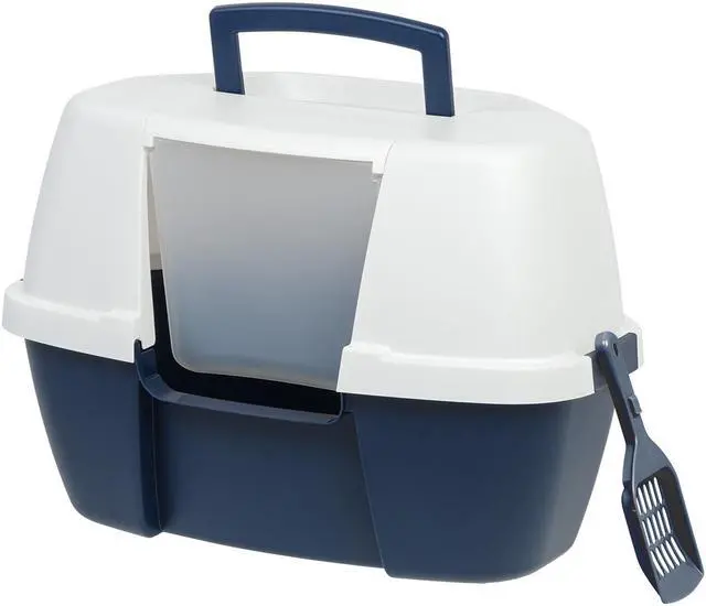 Main image of IRIS Large Hooded Corner Litter Box with Scoop, Navy