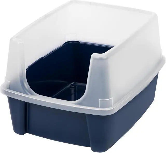 Main image of IRIS Open-Top Cat Litter Box with Shield, without scoop, Navy