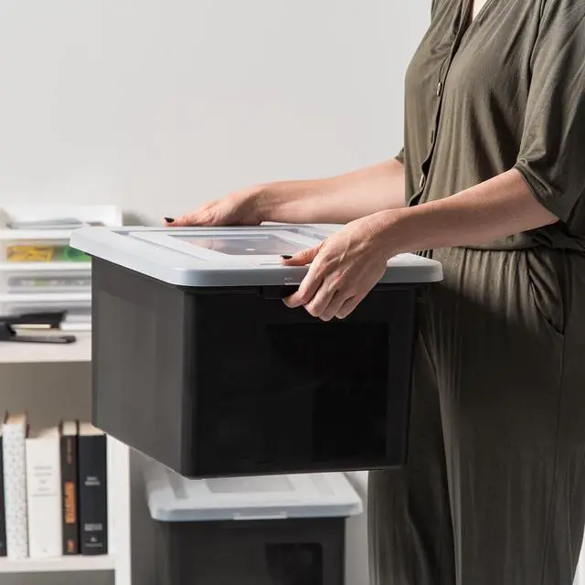 Alt view image 5 of 5 - IRIS USA File Box File Organizer Plastic File Box for Letter/Legal File, BPA-Free Plastic Storage Bin Tote Organizer with Durable and Secure Latching Lid, Stackable and Nestable, Black 35 Qt. 4Pack