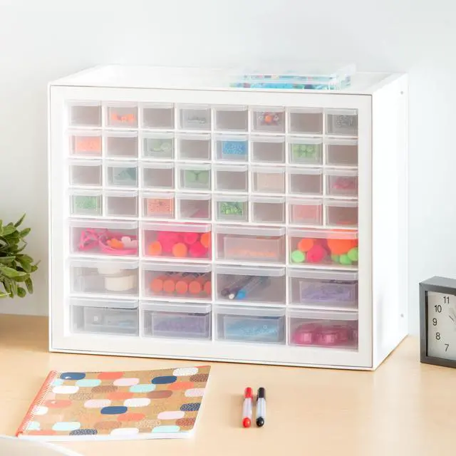 Alt view image 10 of 11 - IRIS USA 44 Drawer Stackable Storage Cabinet for Hardware Crafts, White Small Brick Organizer Utility Chest, Scrapbook Art Hobby Multiple Compartment