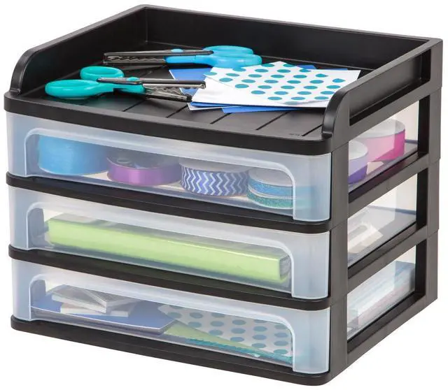 Alt view image 13 of 16 - IRIS® 3-Drawer Medium Desktop Storage, 11 1/4"H x 14 1/4"W x 11 13/16"D, Black