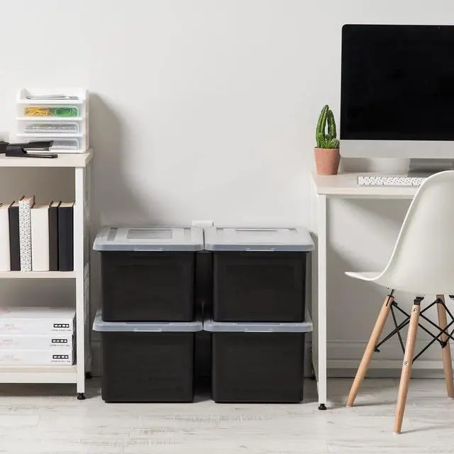 Alt view image 3 of 5 - IRIS USA File Box File Organizer Plastic File Box for Letter/Legal File, BPA-Free Plastic Storage Bin Tote Organizer with Durable and Secure Latching Lid, Stackable and Nestable, Black 35 Qt. 4Pack