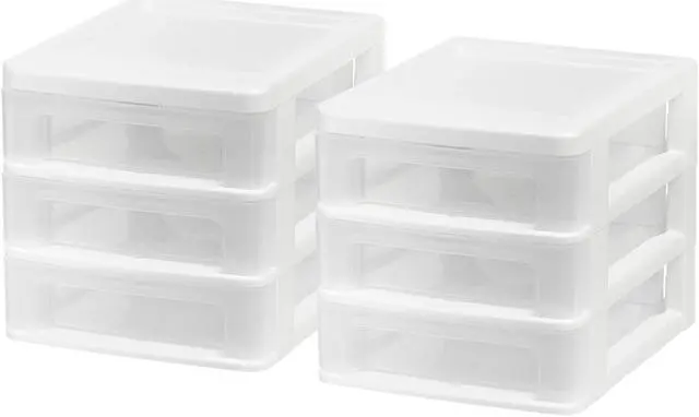 Main image of IRIS USA Small 3-Drawer Desktop Organizer, 2 Pack, Stackable, for Office, School, Stationary, Makeup Organizer, Bathroom, Utility, White
