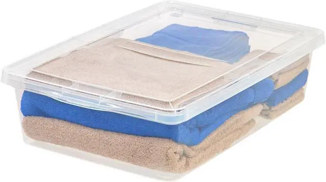 Alt view image 4 of 4 - IRIS USA 28 Qt Clear Storage Box, BPA-Free Plastic Stackable Bin with Lid, Containers to Organize Closet Shelves, Clothes, Blankets, Towels, Classroom Organization Teacher Tools, 10 Pack