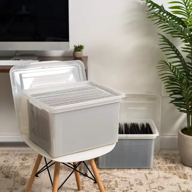 Alt view image 3 of 5 - IRIS USA File Box File Organizer Plastic File Box for Letter/Legal File, BPA-Free Plastic Storage Bin Tote Organizer with Durable and Secure Latching Lid, Stackable and Nestable, Pearl 35 Qt. 4Pack