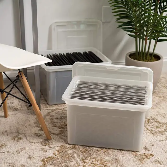 Alt view image 5 of 5 - IRIS USA File Box File Organizer Plastic File Box for Letter/Legal File, BPA-Free Plastic Storage Bin Tote Organizer with Durable and Secure Latching Lid, Stackable and Nestable, Pearl 35 Qt. 4Pack