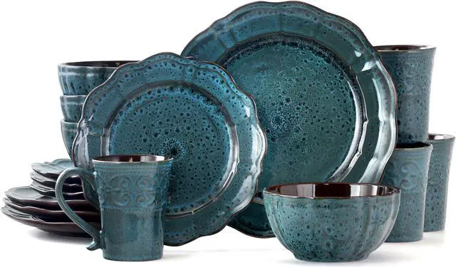 Main image of Elama Lavish Blue 16 Piece Dinnerware set with Complete Setting for 4