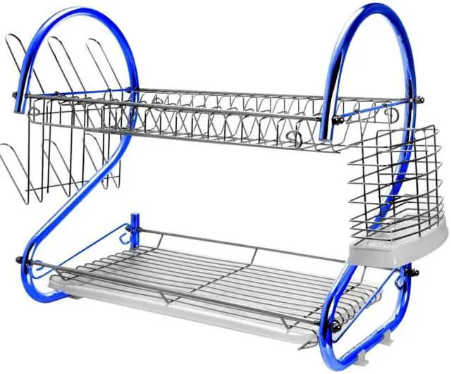 Main image of MegaChef 16 Inch Two Shelf Iron Wire Dish Rack in Blue