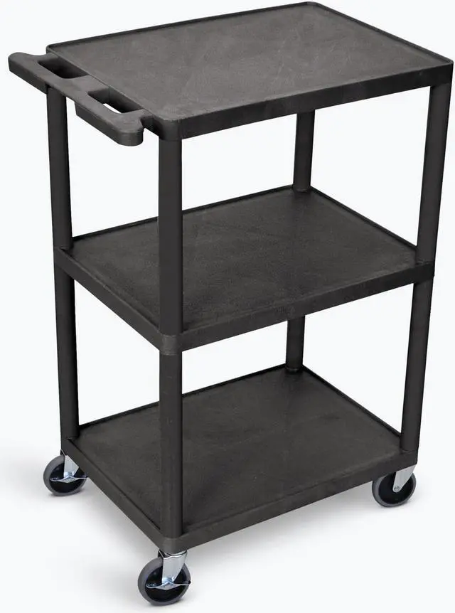 Alt view image 8 of 11 - Luxor HE42 3 Shelves Structural Foam Plastic Utility Cart Black