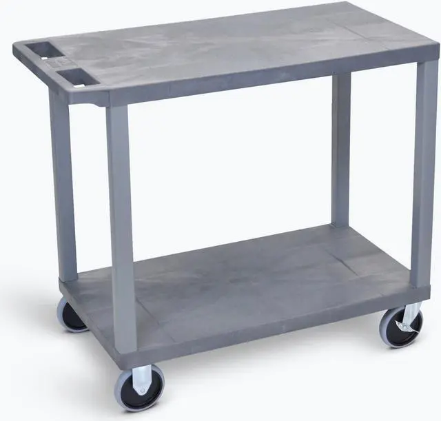 Alt view image 3 of 6 - Luxor EC22HD-G 2 Flat Shelves Multipurpose Service Utility Cart - Gray