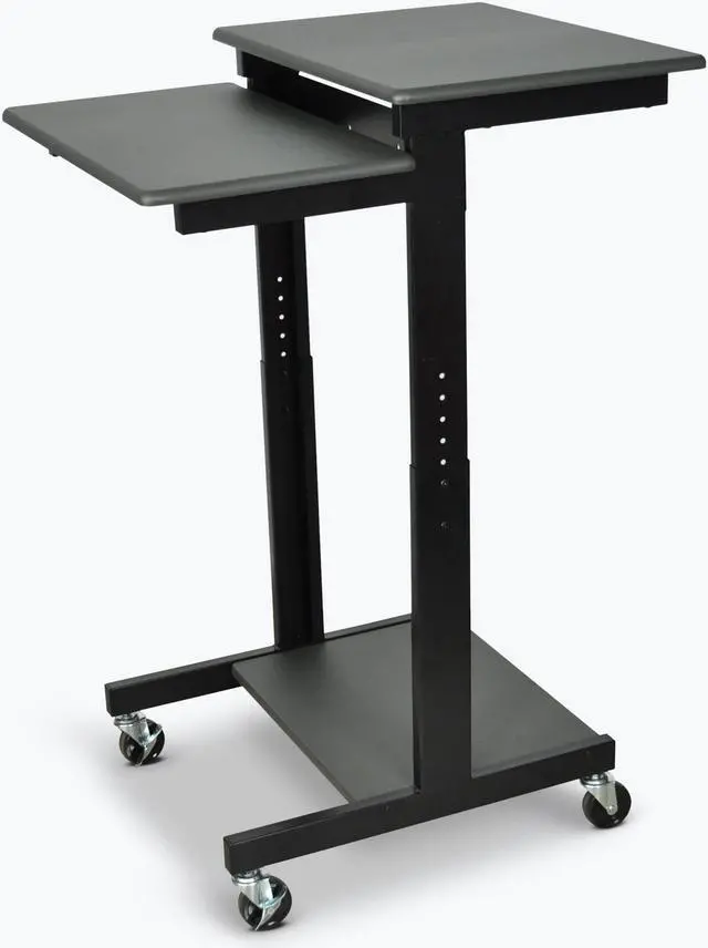 Alt view image 8 of 10 - Luxor Height Adjustable Multipurpose Rolling Mobile Stand up Presentation Computer Workstation With Keyboard Pullout Tray Gray Black