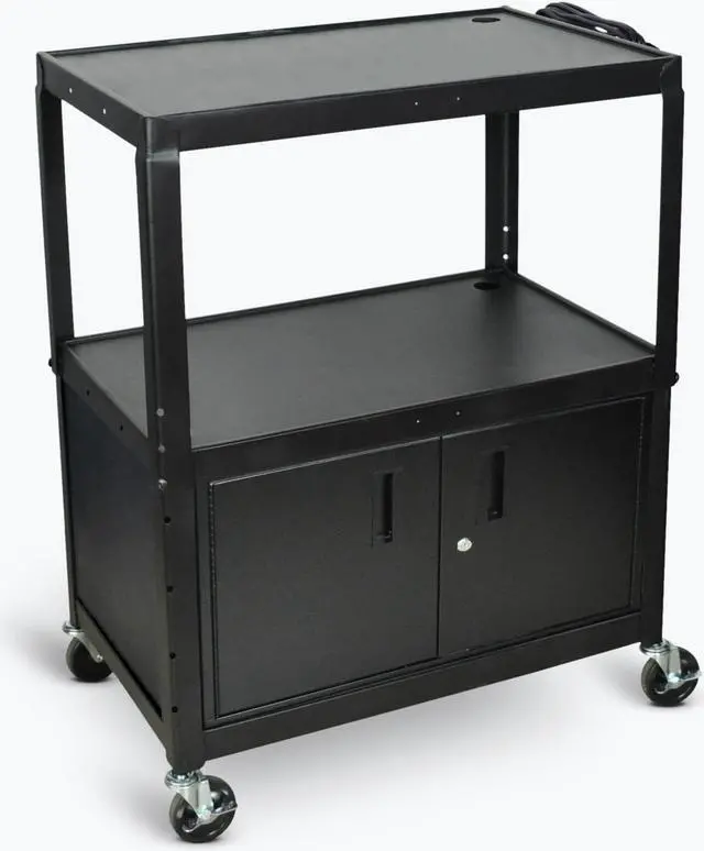 Alt view image 4 of 7 - Luxor Adjustable Height Steel A/V Cart with Locking Cabinet