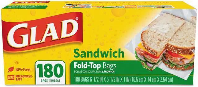 Alt view image 5 of 6 - Glad 60771 Fold-Top Sandwich Bags, 6 1/2 x 5 1/2, Clear, 180/Box, 12 Boxes/Carton, 1 Carton