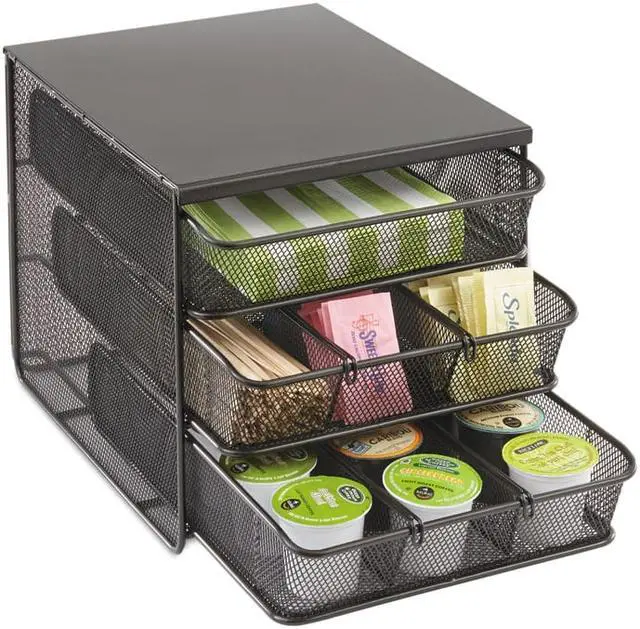 Alt view image 4 of 20 - 3 Drawer Hospitality Organizer 7 Compartments 11 1/2w x 8 1/4d x 8 1/4h Bk