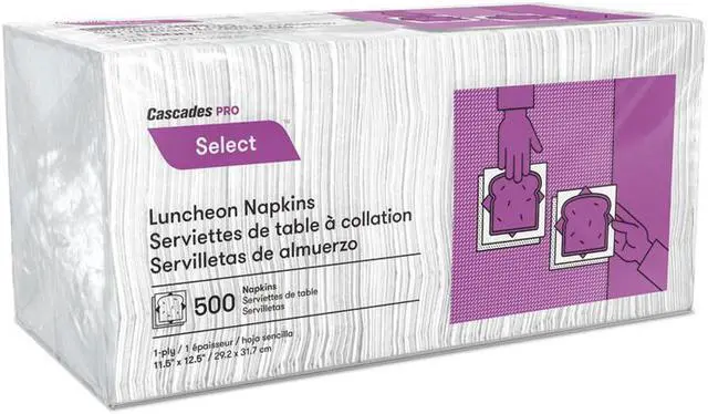 Alt view image 3 of 4 - Cascades N020 North River Luncheon Napkins, 1 Ply, 11 1/4 X 12 1/2, White, 500/Pk, 6000/Crtn