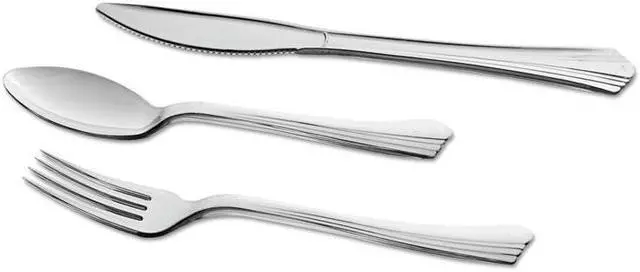 Alt view image 2 of 5 - WNA  610155 Heavyweight Plastic Forks, Reflections Design, Silver, 600/Carton