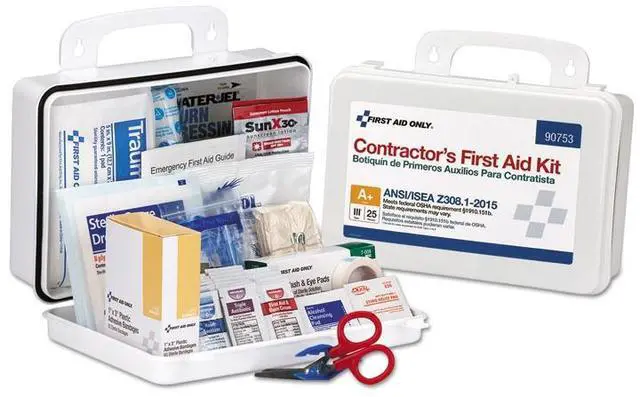 Alt view image 10 of 11 - First Aid Only Contractor ANSI Class A+ First Aid Kit for 25 People 128 Pieces 90753