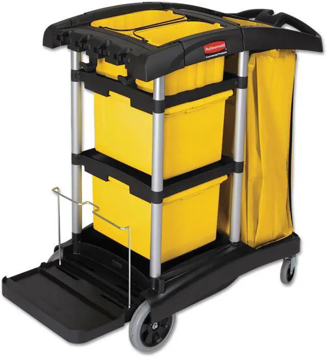 Alt view image 2 of 7 - RUBBERMAID FG9T7300BLA Microfiber Janitor Cart,Black,Plstc/Alum