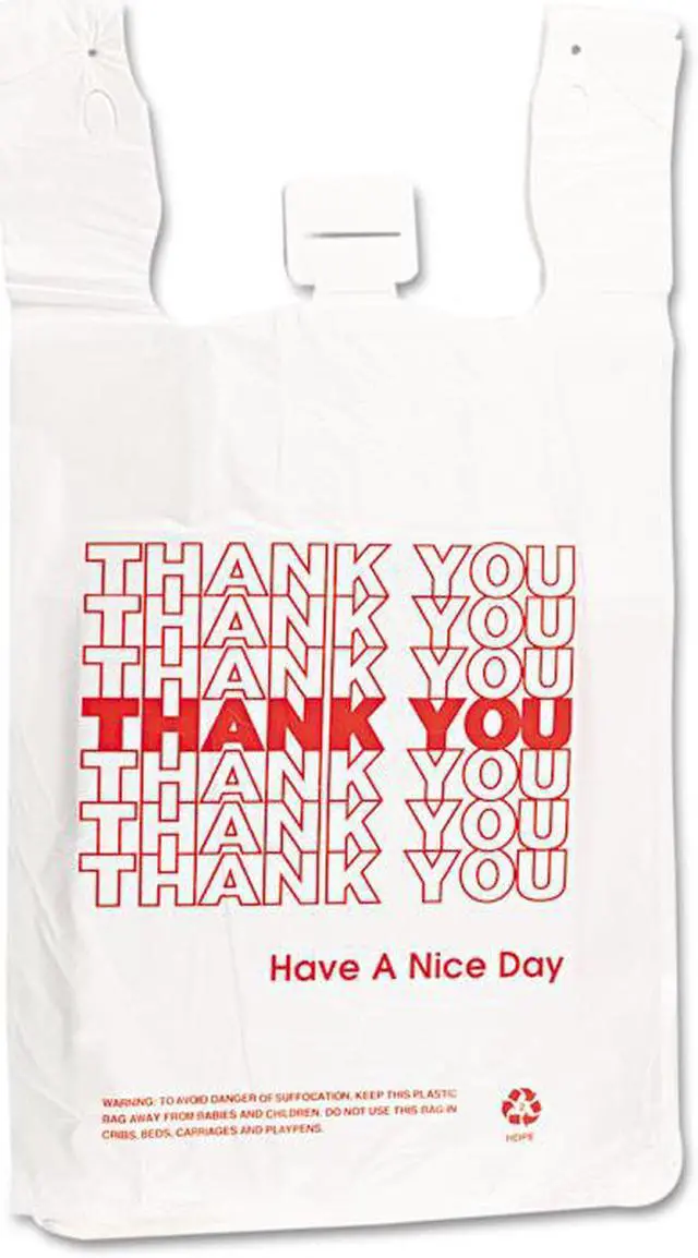 Alt view image 3 of 5 - Barnes Paper Company Plastic Thank You T-Sacks 6" x 4" x 15" 2 Mil White 6415THYOU