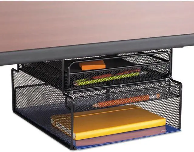 Alt view image 3 of 6 - Safco 3244BL Onyx Hanging Organizer W/Drawer, Under Desk Mount, 12 1/3 X 10 X 7 1/4, Black