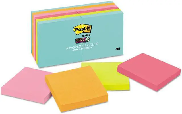 Alt view image 11 of 20 - Post-it Super Sticky Pads in Miami Colors 4 x 6 Miami 90/Pad 3 Pads/Pack 6603SSMIA