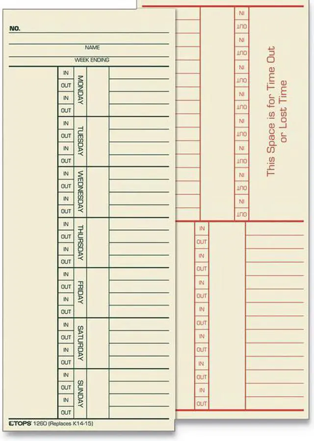 Alt view image 7 of 11 - Tops Time Card for Acroprint/IBM/Lathem/Simplex Weekly 3 1/2 x 9 100/Pack 12593