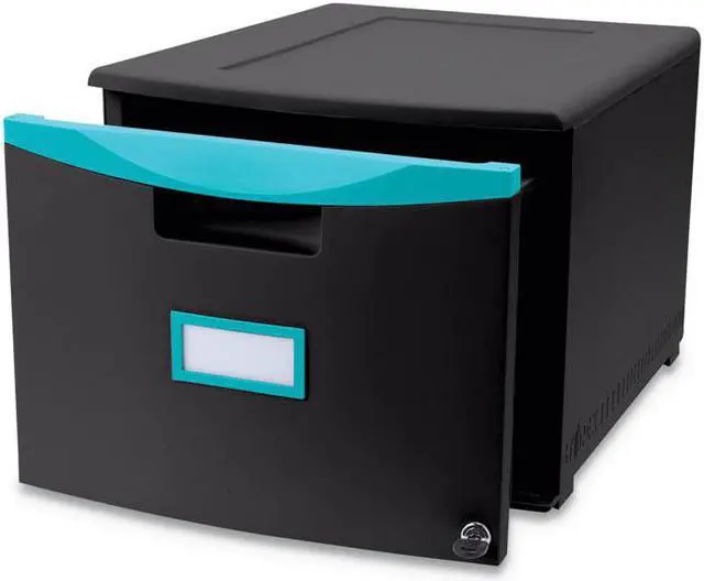 Alt view image 8 of 18 - Storex Single-Drawer Mobile Filing Cabinet 14.75wx18.25dx12.75h Black/Teal