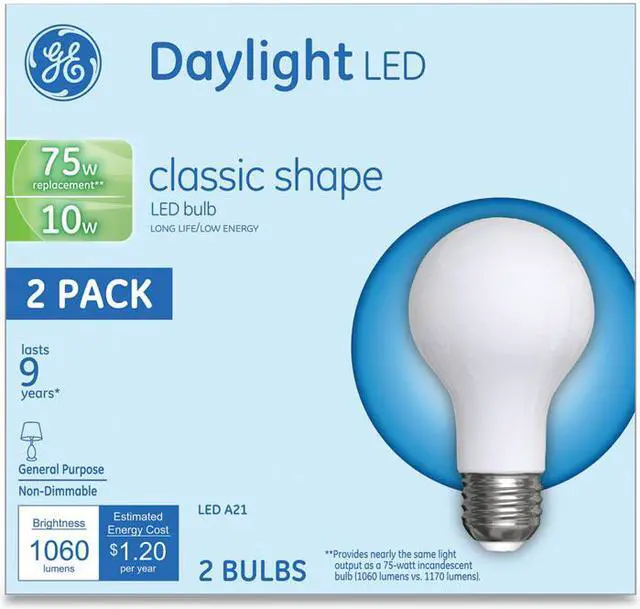 Alt view image 3 of 10 - GE LED Classic Daylight A21 Light Bulb 10 W 2/Pack 31181