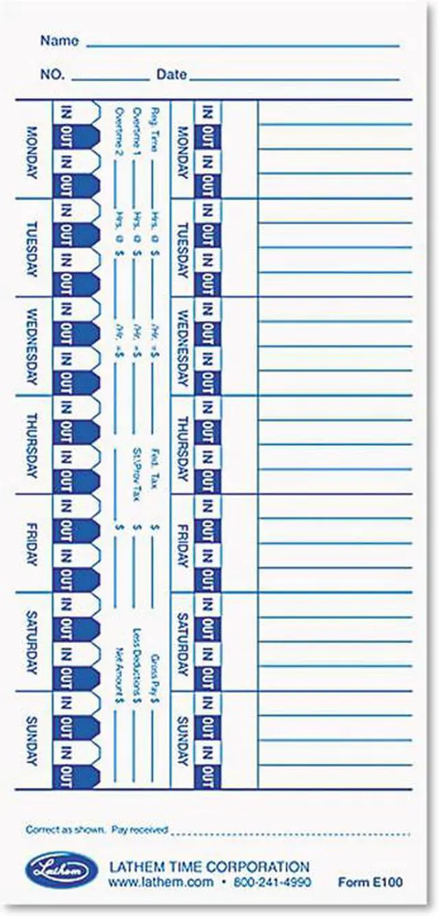 Alt view image 4 of 6 - Universal Time Card, Side Print, 3 1/2 x 9, Bi-Weekly/Weekly, 2-Sided 100/Pack