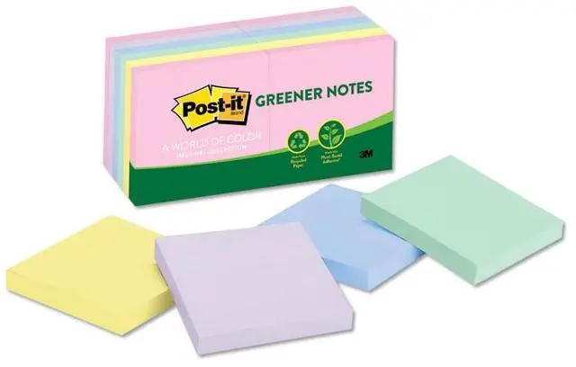 Alt view image 2 of 5 - Post-it Greener Notes Recy Note Pads 1 3/8 x 1 7/8 Plain Assorted Helsinki