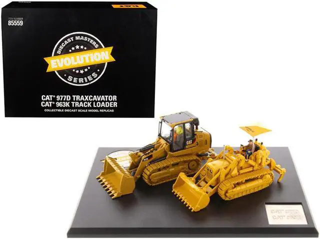 Alt view image 6 of 7 - CAT Caterpillar 977D Traxcavator 1955-1960 & 963K Track Loader Current w/Operators Evolution Series 1/50 Diecast Masters