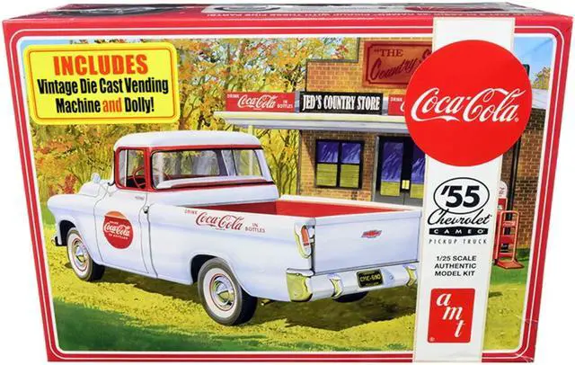 Alt view image 6 of 8 - Skill 3 Model Kit 1955 Chevrolet Cameo Pickup Truck "Coca-Cola" w/Vintage Vending Machine & Dolly 1/25 Scale Model AMT