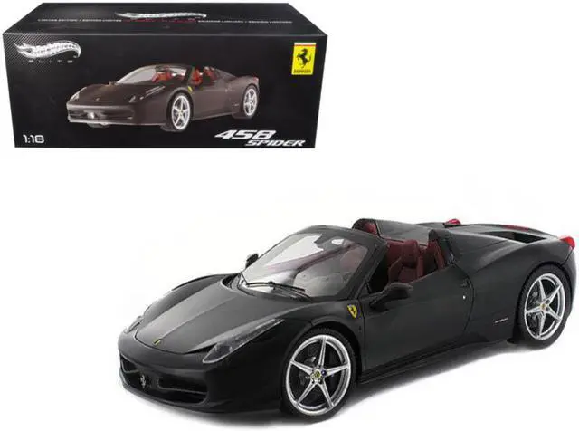 Alt view image 5 of 10 - Ferrari 458 Italia Spider Matt Black Elite Edition 1/18 Diecast Car Model by Hotwheels