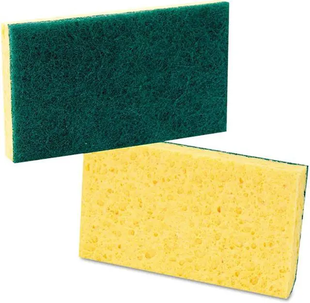 Main image of SCRUBBING SPONGE, LIGHT DUTY, 3.6 X 6.1, 0.7" THICK, YELLOW/WHITE, INDIVIDUALLY WRAPPED, 20/CARTON