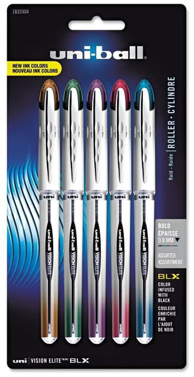 Alt view image 4 of 12 - Uni-Ball 1832404 Vision Elite BLX Series Rollerball Pen, 0.8 mm, Assorted, 5-Pk