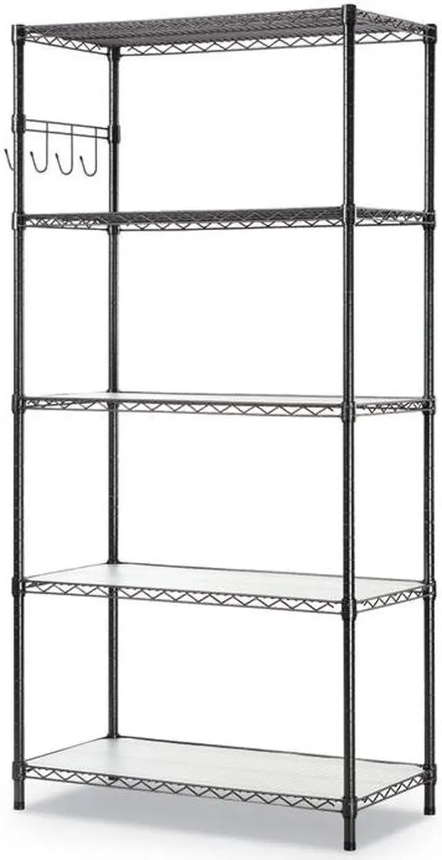 Alt view image 7 of 15 - Alera 5-Shelf Wire Shelving Kit Casters and Shelf Liners 36x18x72 Black Anthracite