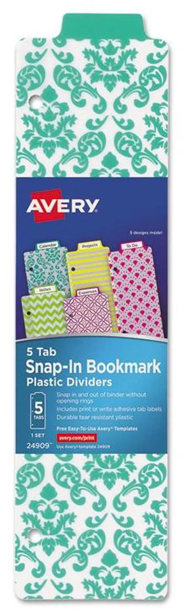Alt view image 5 of 10 - Avery-Dennison 24908 5 Tabbed Snap-In Bookmark Plastic Dividers, Assorted Solid Color, 3 x 11.5 in.