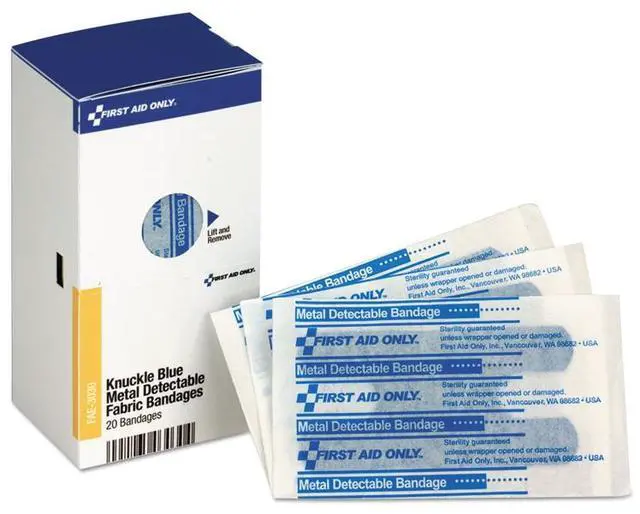 Alt view image 5 of 7 - First Aid Only SmartCompliance Blue Metal Detectable Bandages Fingertip 1 3/4x2 20 Bx 24/Ct FAE3040