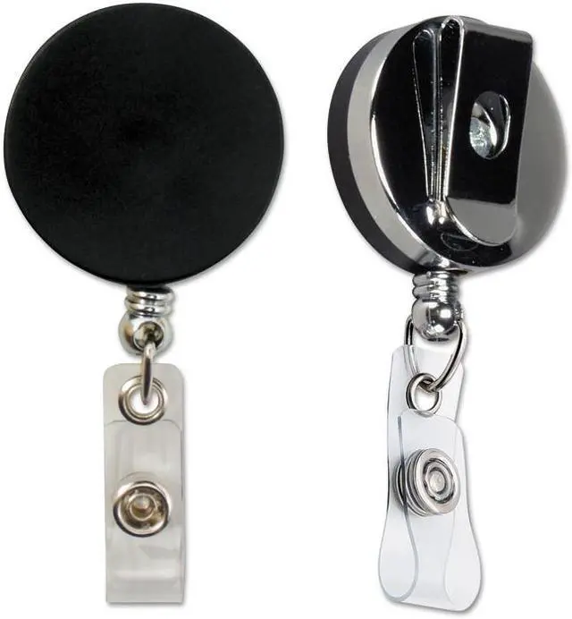 Alt view image 17 of 20 - Baumgartens Large ID Badge Reel Hvy-Duty Cord/Clip 30" Black/Chrome 68814
