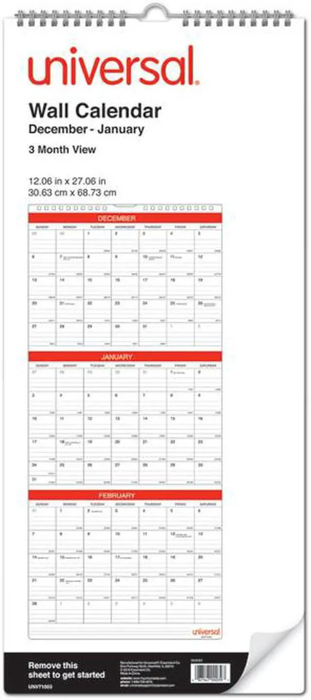 Alt view image 5 of 18 - Universal Three-Month Wall Calendar White/Black/Red 12 x 27 2021 71003