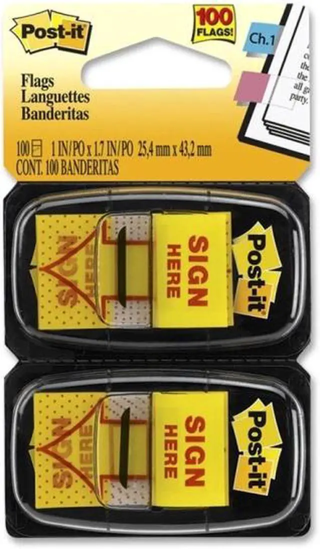 Alt view image 13 of 20 - 3M 680SH2 Message Flags Sign Here Yellow Two 50-Flag Dispensers per Pack