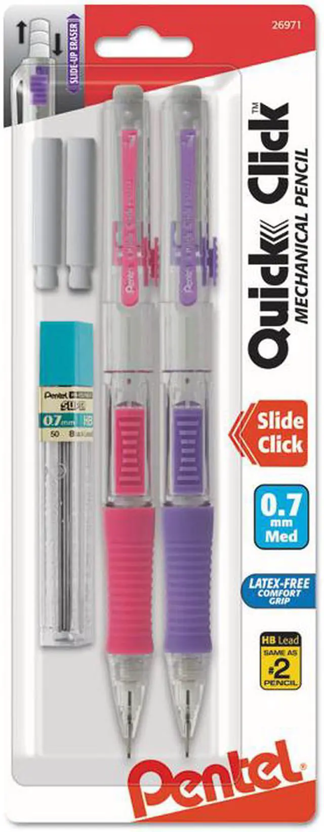 Alt view image 3 of 4 - Pentel QUICK CLICK Mechanical Pencil, HB, No.2, 0.7 mm, Assorted Barrel, 2/Pack