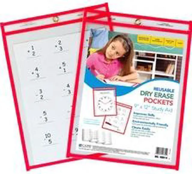 Alt view image 16 of 20 - C-Line Dry Erase Pocket Reusable 9"x12" 30/BX Red 40814