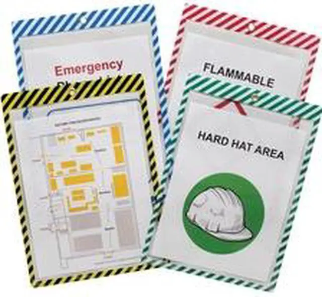 Alt view image 10 of 10 - Safety Striped Shop Ticket Holders, Assorted Stripes, both sides clear, 9 x 12, 25/BX, 44100