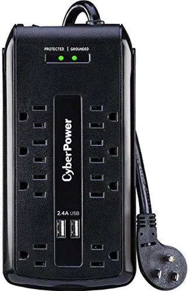 Alt view image 5 of 16 - CyberPower 120V 8 Outlets 2-USB 2.4A EMI/RFI 6.0 Feet Cord White