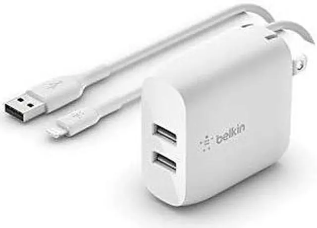 Alt view image 10 of 16 - BELKIN WCD001dq1MWH White BOOST CHARGE Dual USB-A Wall Charger 24W + Lightning to USB-A Cable