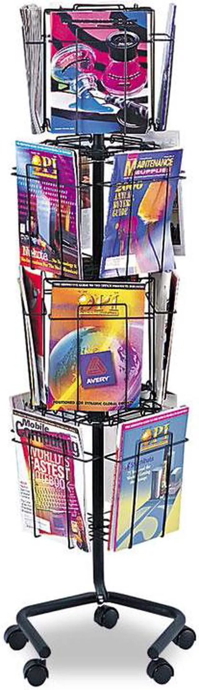 Alt view image 14 of 16 - Safco Wire Rotary Display Racks 16 Compartments 15w x 15d x 60h Charcoal 4139CH
