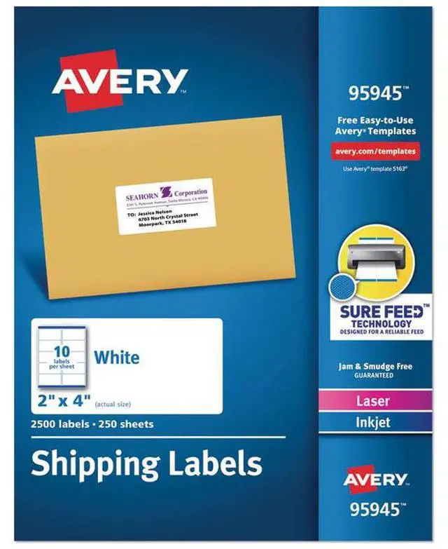 Alt view image 8 of 10 - Avery Dennison - 7278295930 - White Shipping Labels, Inkjet/Laser, 5 1/2 x 8 1/2, White, 500/Box