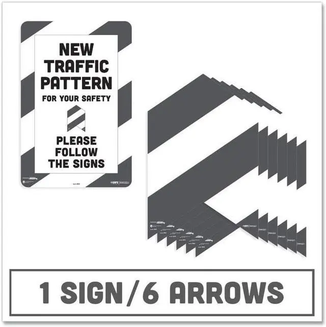 Alt view image 5 of 6 - BeSafe Carpet Decals, Stay 6 Feet Apart; Be Safe, 12" Dia, White/Gray, 6/Pack