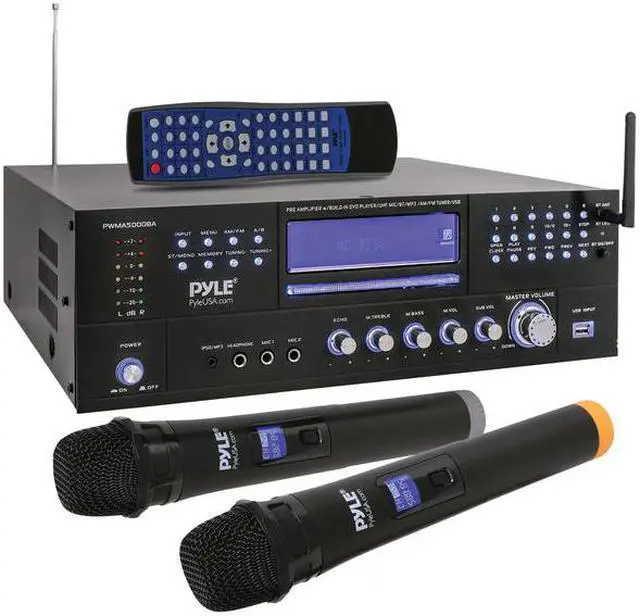 Alt view image 17 of 18 - Pyle PWMA5000BA 3000 Watt Peak Power Pro Audio Bluetooth USB Home Theater Preamplifier AM/FM Stereo Multimedia Receiver System with 2 Wireless Mics